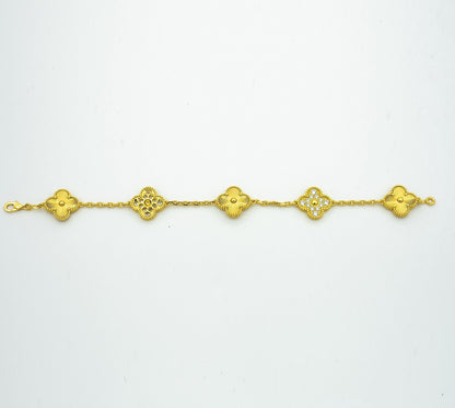 [Elitejewels] KLEEBLATT ARMBAND 5 MOTIVE GOLD DIAMANT 