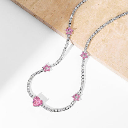 [Elitejewels]Schillernde rosa Herzblumen-Halskette