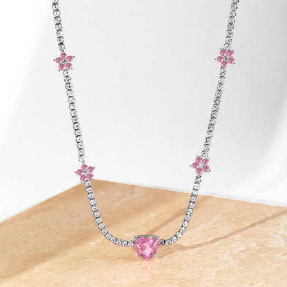 [Elitejewels]Schillernde rosa Herzblumen-Halskette