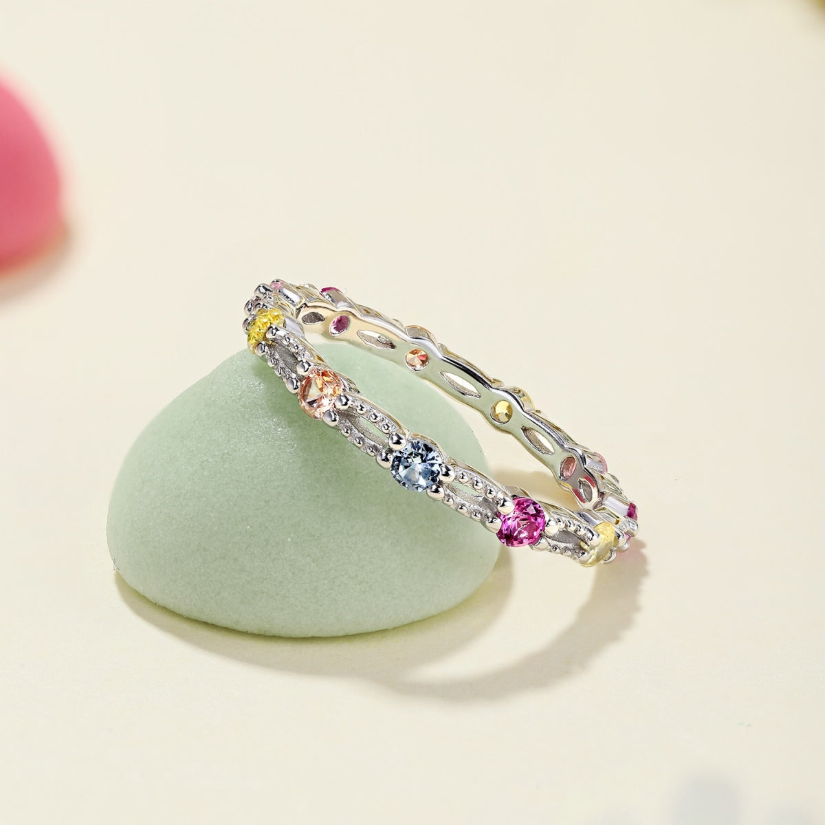 [Elitejewels] Funkelnder, farbenfroher Tennisring mit Rundschliff