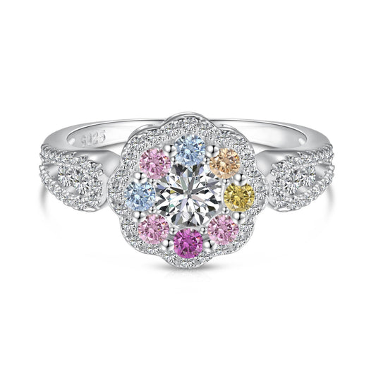 [Elitejewels] Zarter, farbenfroher Ehering in Blumenform mit rundem Schliff