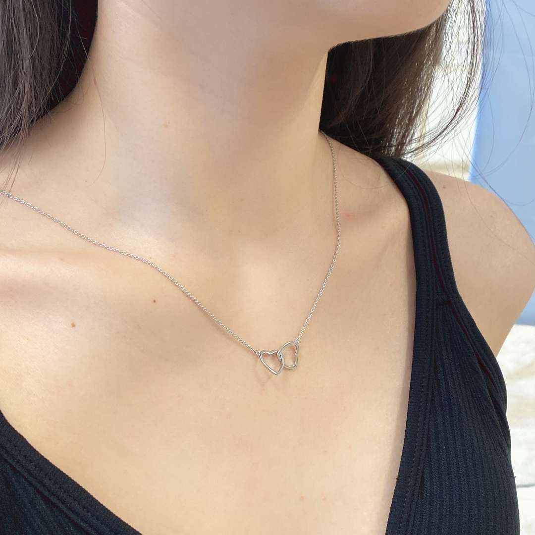 [Elitejewels]Sterling Silver Love Double Ring Necklace