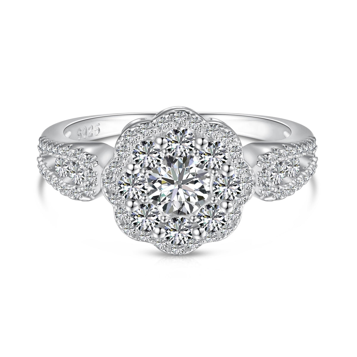 [Elitejewels] Zarter, farbenfroher Ehering in Blumenform mit rundem Schliff