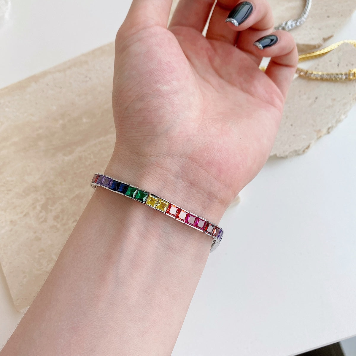 [Elitejewels]Radiant Colorful Princess Cut Tennis Bracelet