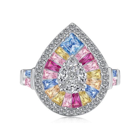 [Elitejewels]Elegant Colorful Water Drop Shape Banquet Ring