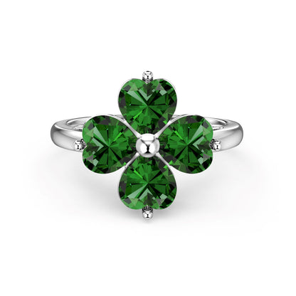 [Elitejewels]Heart-shaped Four-Leaf Clover Ball Ring