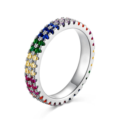 [Elitejewels] Einzigartiger farbenfroher Tennisring mit Rundschliff