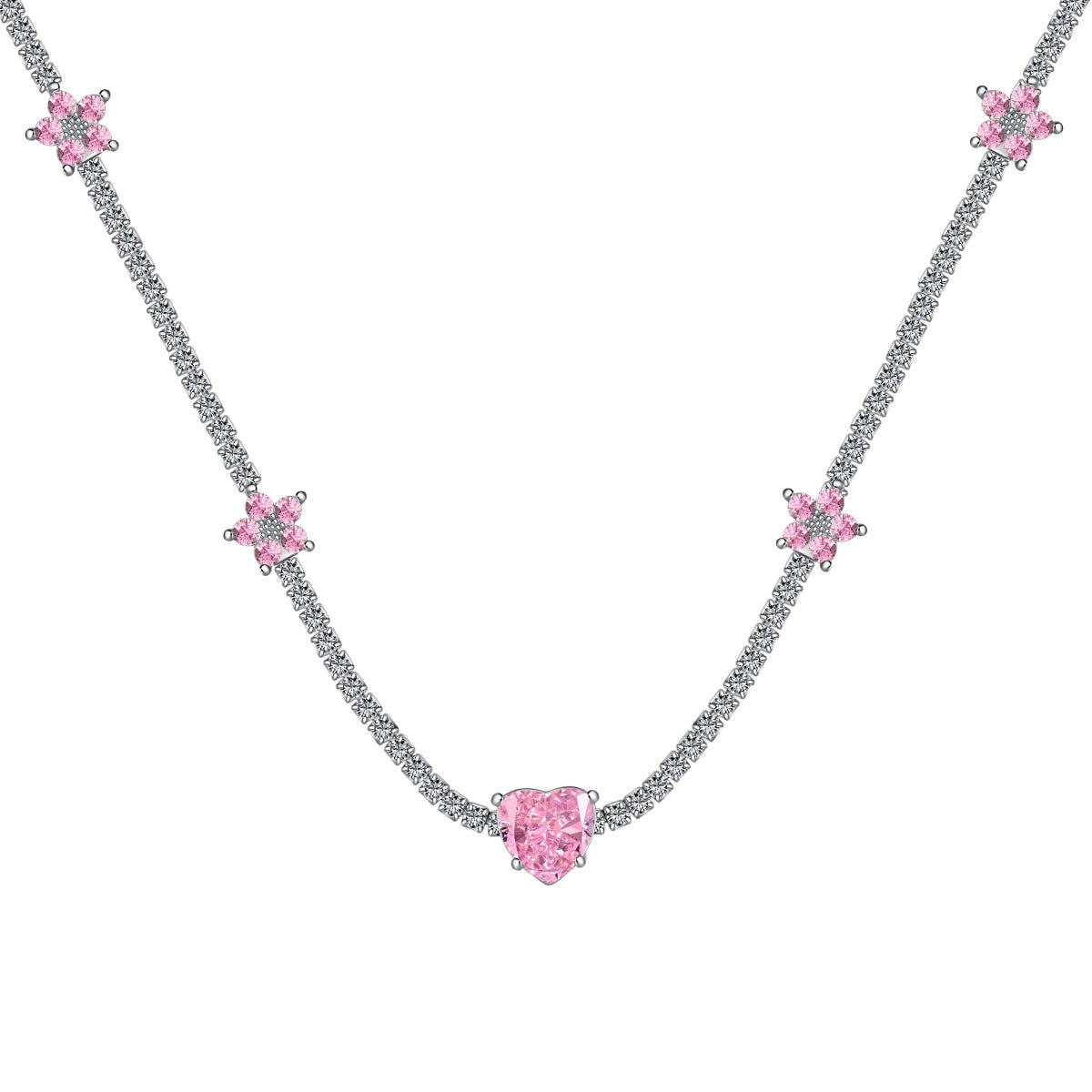 [Elitejewels]Schillernde rosa Herzblumen-Halskette