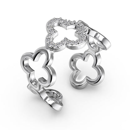 [Elitejewels]Hollow Design Four-Leaf Clover Flower Shape Ring