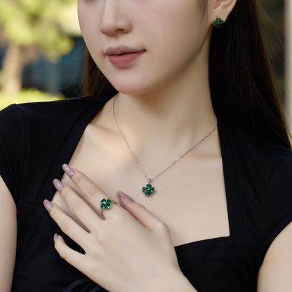 [Elitejewels]Heart-shaped Four-Leaf Clover Ball Ring