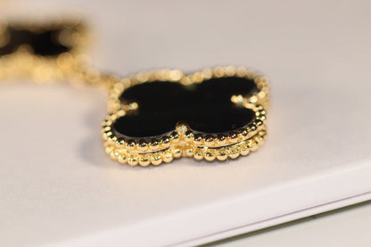 [Elitejewels]CLOVER EARRINGS GOLD ONYX MOP 3 MOTIF