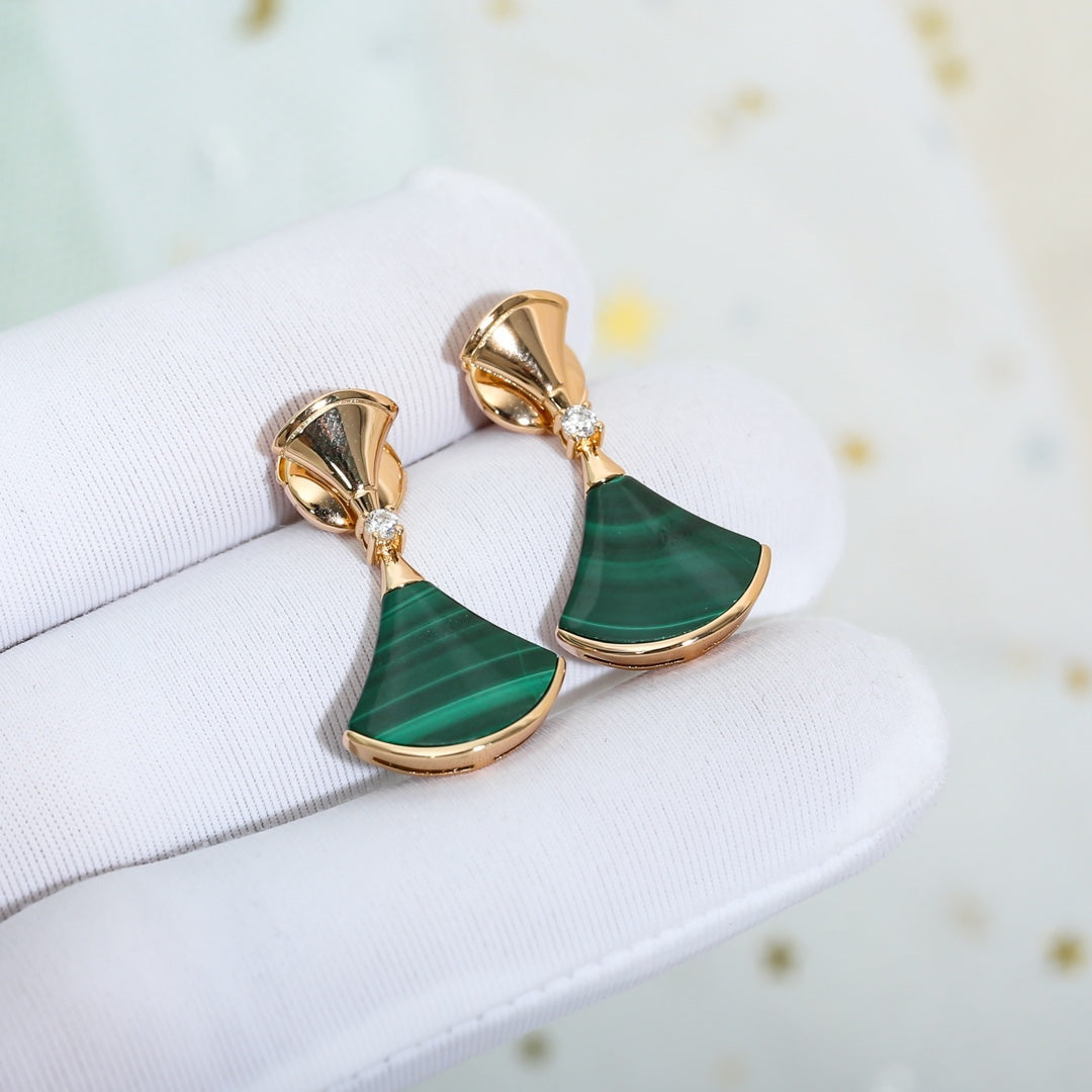 [Elitejewels]DREAM MALACHITE PINK GOLD EARRINGS