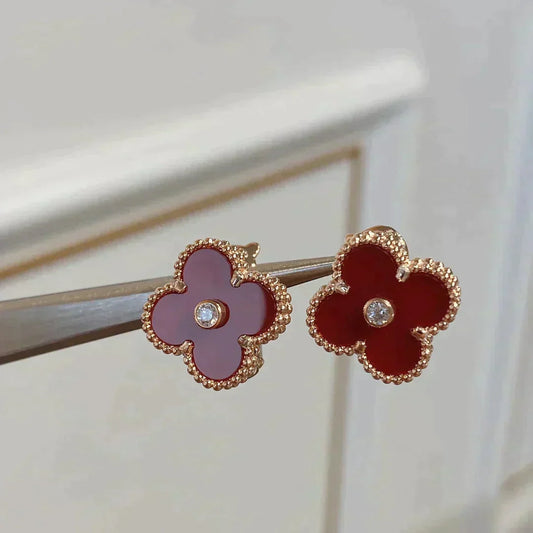 [Elitejewels]CLOVER MEDIUM 1 MOTIFS CARNELIAN  DIAMOND earrings