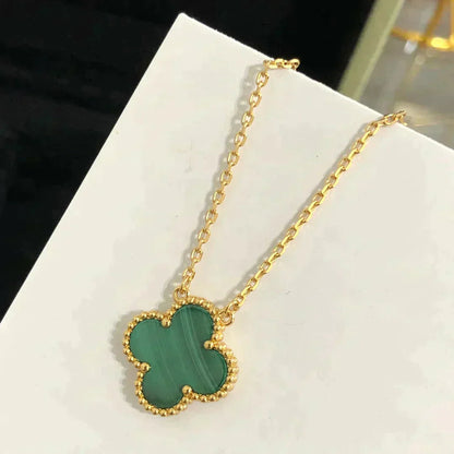 [Elitejewels]CLOVER 15MM MALACHITE SINGLE FLOWER  NECKLACE