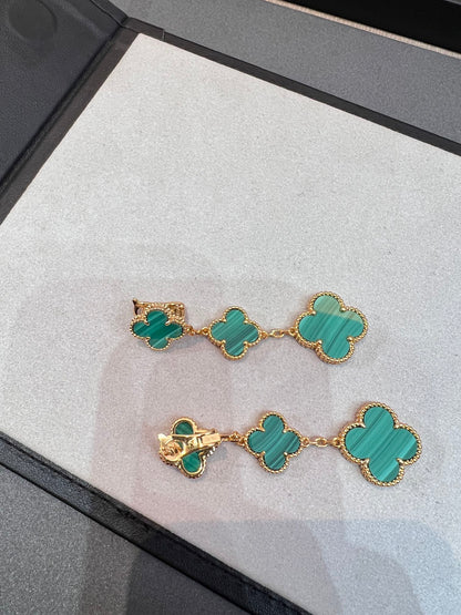 [Elitejewels]CLOVER MALACHITE 3 MOTIFS GOLD