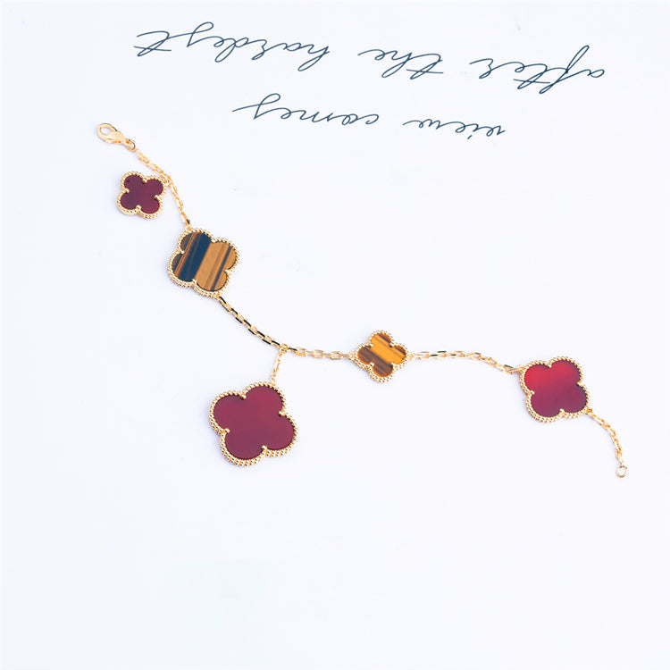 [Elitejewels]CLOVER BRACELET 5 MOTIFS CARNELIAN TIGER EYE