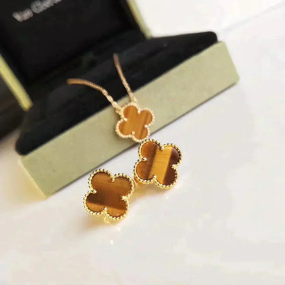 [Elitejewels]CLOVER MEDIUM 1 MOTIFS TIGER EYE EARRINGS