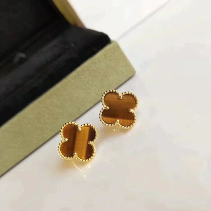 [Elitejewels]CLOVER MEDIUM 1 MOTIFS TIGER EYE EARRINGS