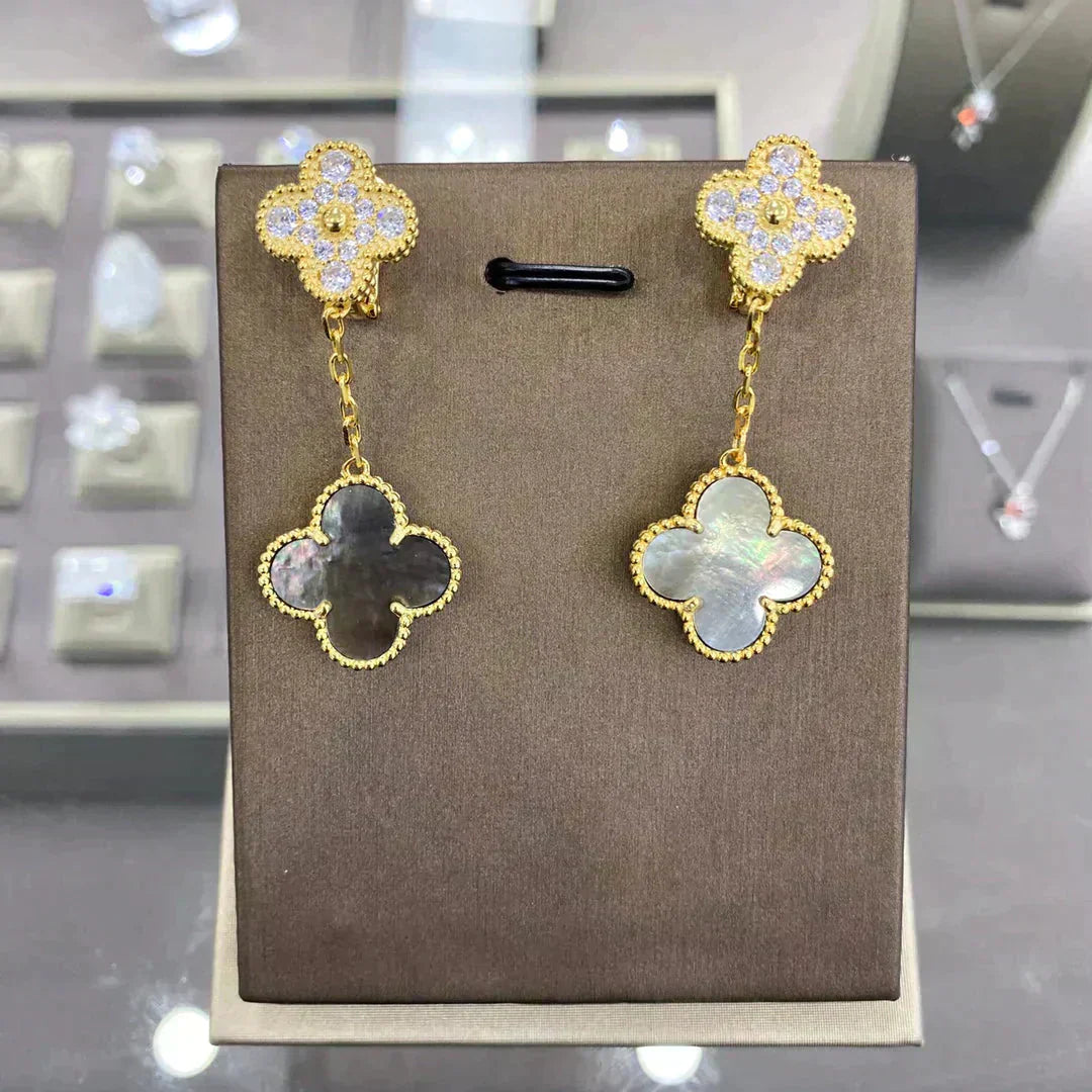 [Elitejewels]CLOVER  2 MOTIFS  DIAMOND  EARRINGS (MULTIPLE CHOICESç´