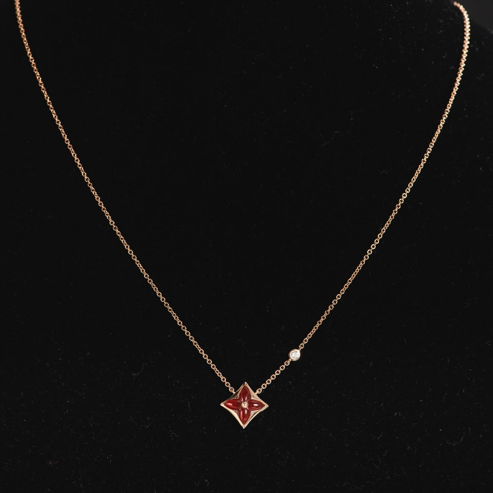 [Elitejewels]STAR NECKLACE PINK GOLD 1 DIAMOND