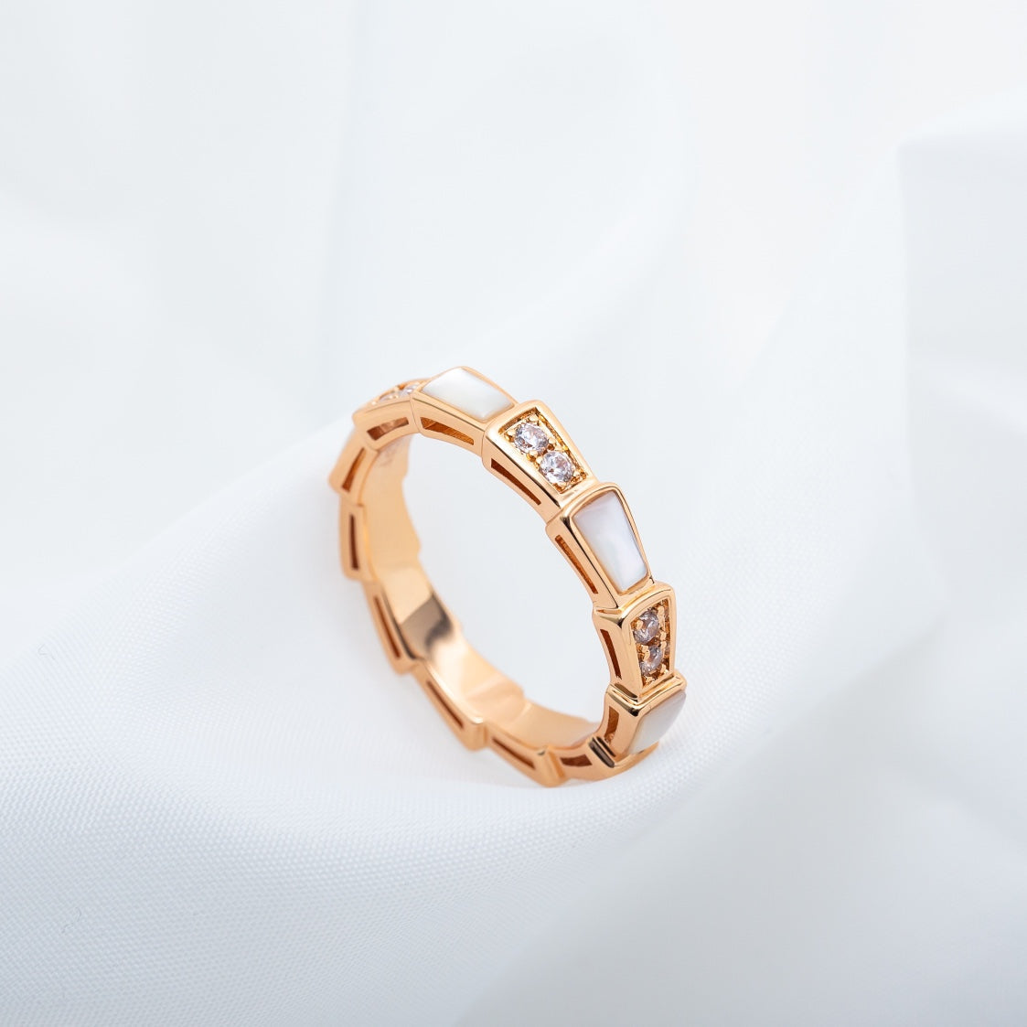 [Elitejewels]SERPENTI RING PINK GOLD DIAMOND MOP 3MM