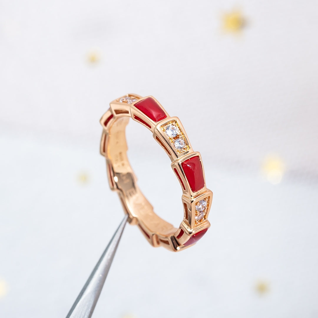 [Elitejewels]SERPENTI RING ROTGOLD KARNEOL DIAMANT 3MM