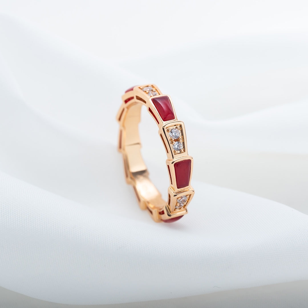 [Elitejewels]SERPENTI RING PINK GOLD CARNELIAN DIAMOND 3MM