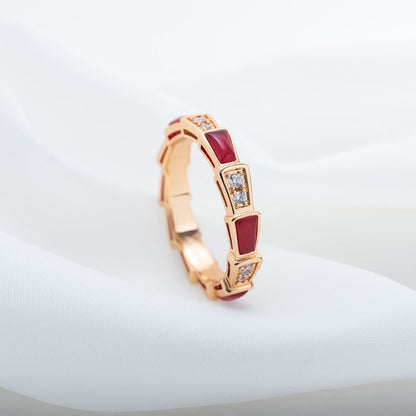 [Elitejewels]SERPENTI RING PINK GOLD CARNELIAN DIAMOND 3MM