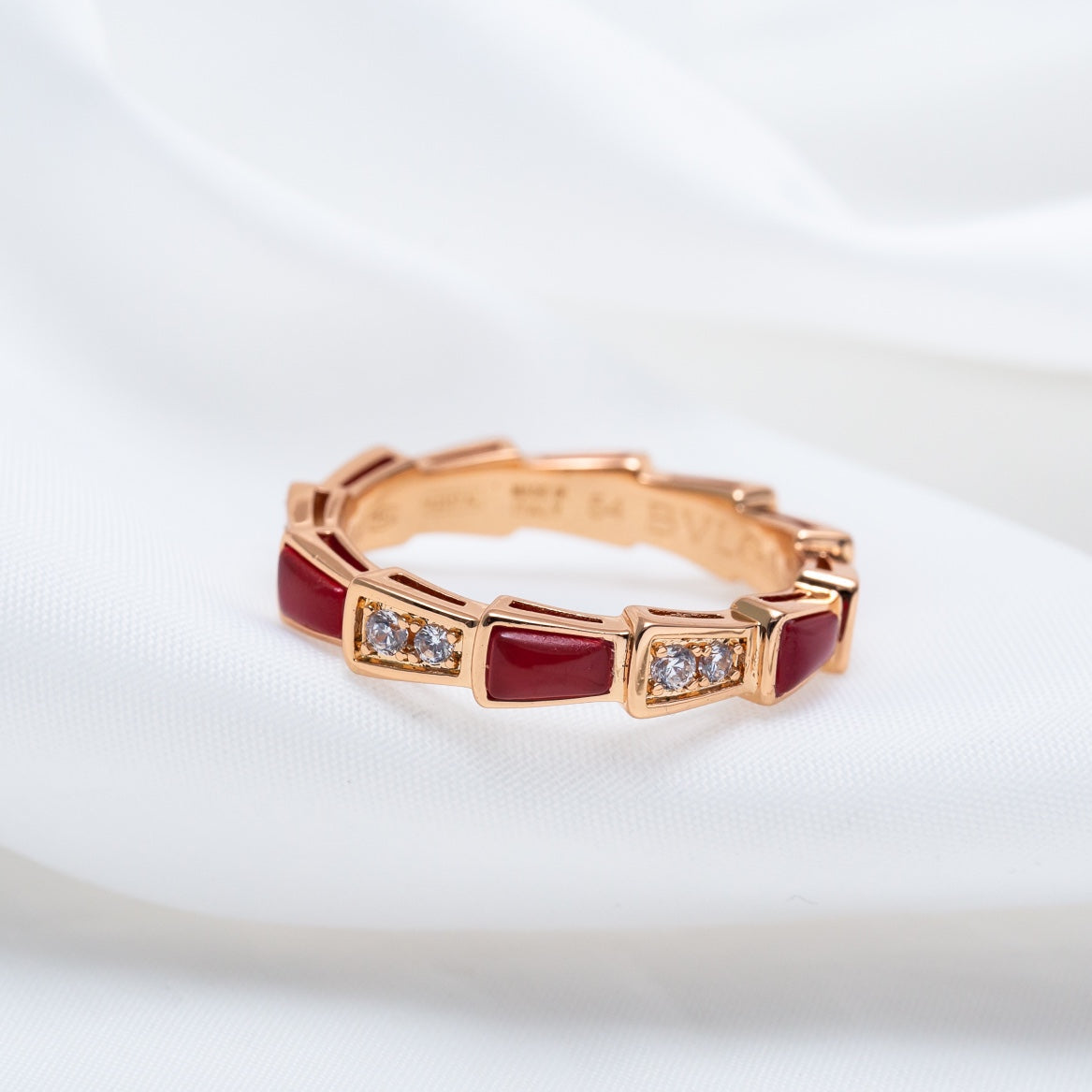 [Elitejewels]SERPENTI RING PINK GOLD CARNELIAN DIAMOND 3MM