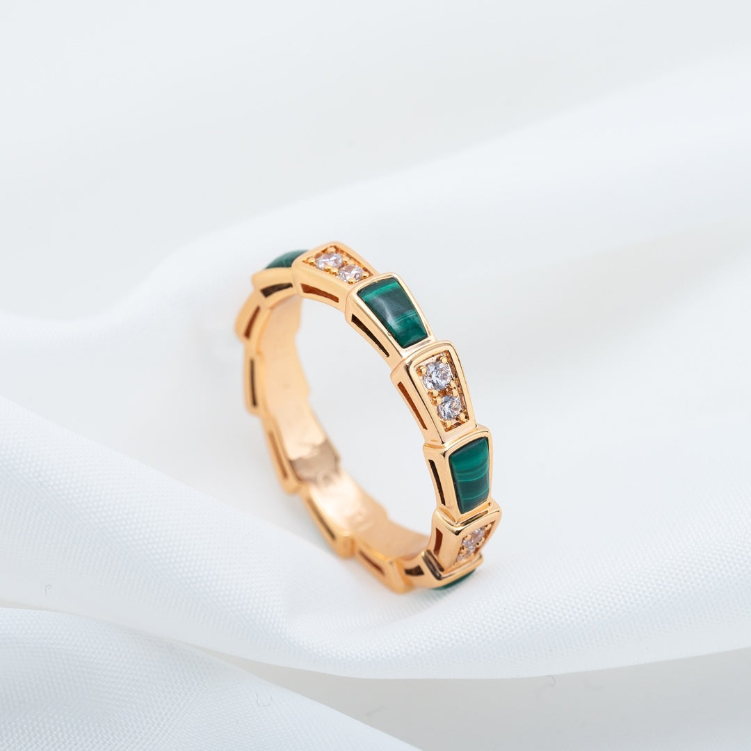 [Elitejewels]SERPENTI RING ROTGOLD MALACHIT DIAMANT 3MM