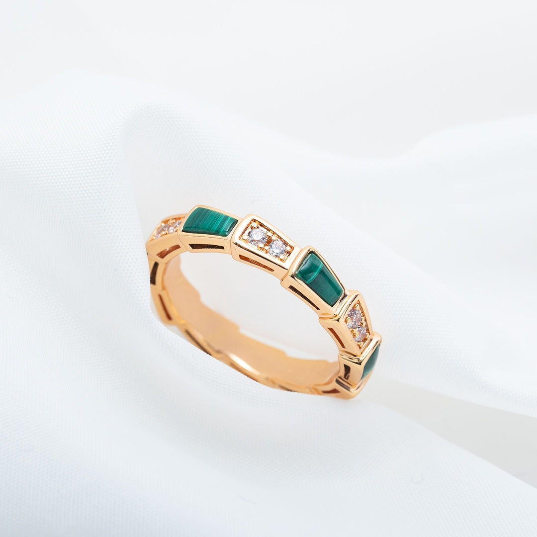 [Elitejewels]SERPENTI RING ROTGOLD MALACHIT DIAMANT 3MM