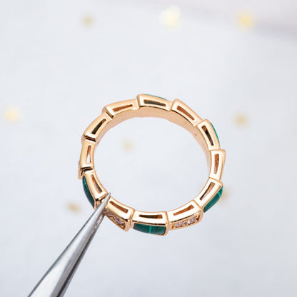 [Elitejewels]SERPENTI リング ピンクゴールド マラカイト ダイヤモンド 3MM