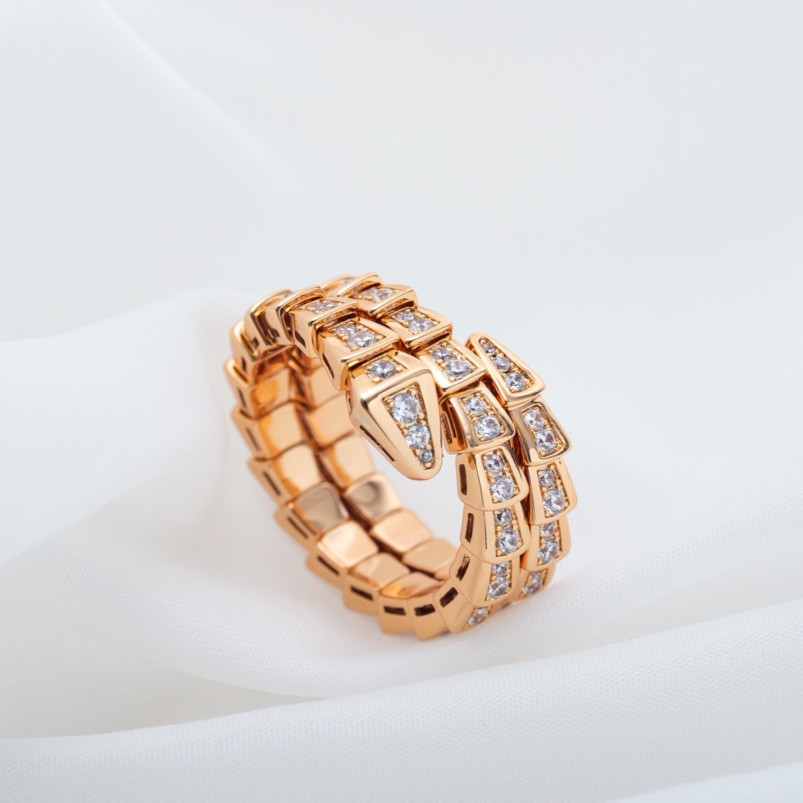 [Elitejewels]SERPENTI RING PINK GOLD DIAMOND DOUBLE ROW