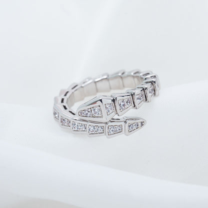 [Elitejewels]SERPENTI RING SILVER DIAMOND PAVED 4MM