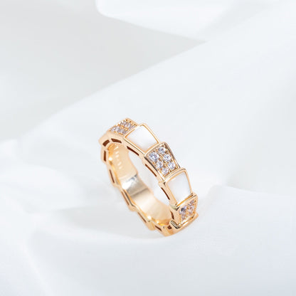 [Elitejewels]SERPENTI RING PINK GOLD MOP DIAMOND PAVED 4MM