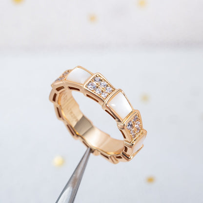 [Elitejewels]SERPENTI RING PINK GOLD MOP DIAMOND PAVED 4MM