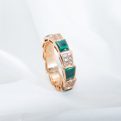 [Elitejewels]SERPENTI リング ピンクゴールド マラカイト ダイヤモンド パヴェ 4MM