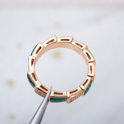 [Elitejewels]SERPENTI RING PINK GOLD MALACHITE DIAMOND PAVED 4MM