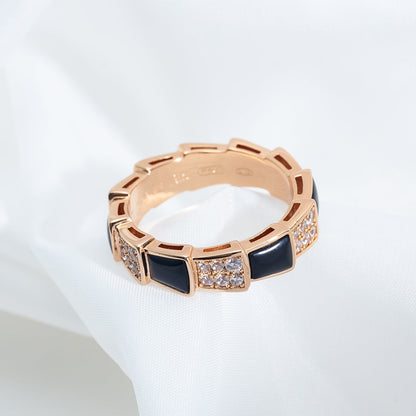 [Elitejewels]SERPENTI RING ROSA GOLD SCHWARZ MOP DIAMANT GEPAPERT 4MM