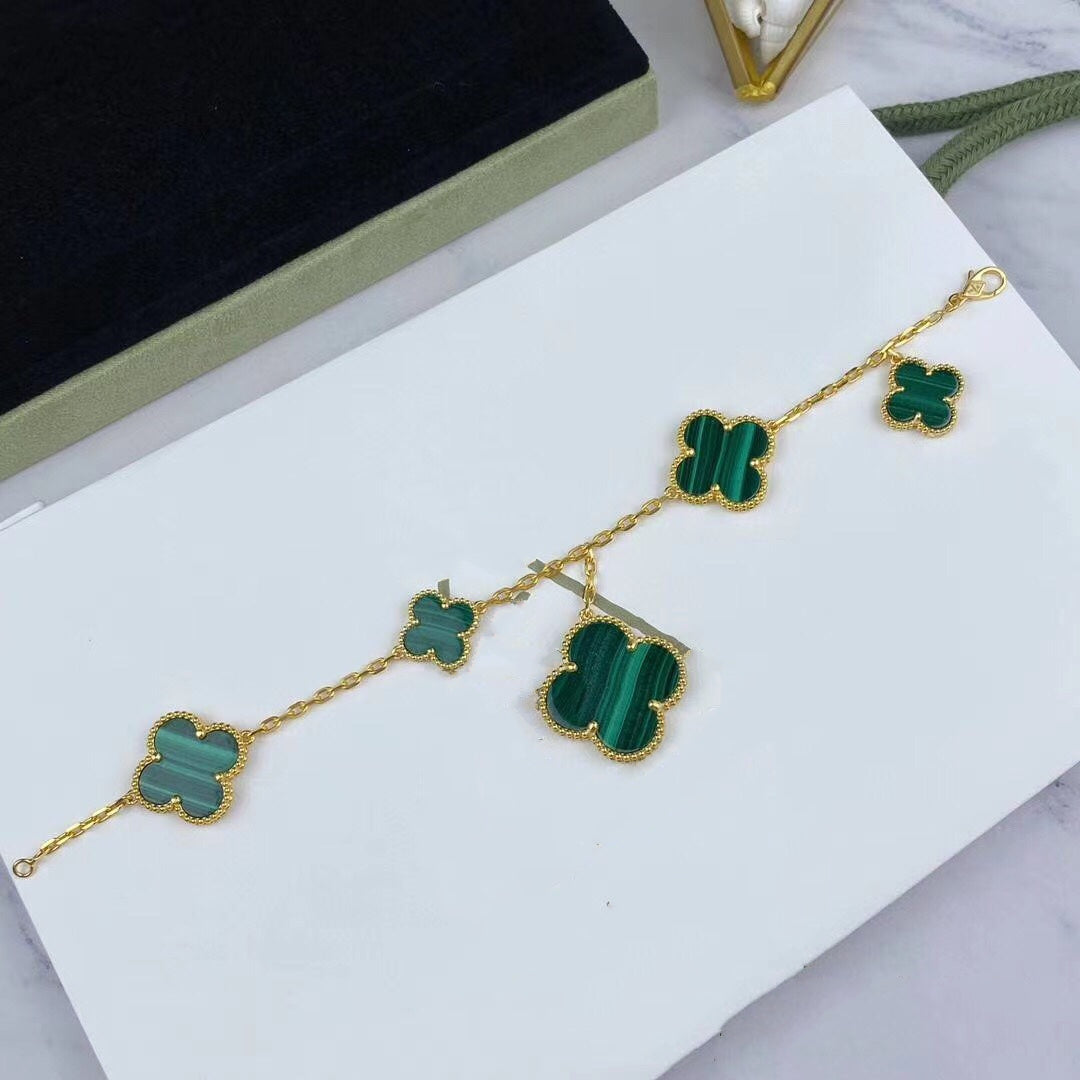 [Elitejewels]MAGIC CLOVER MALACHITE GOLD BRACELET 5 MOTIFS