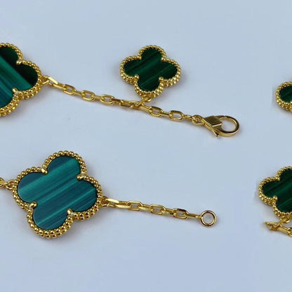 [Elitejewels]MAGIC CLOVER MALACHITE GOLD BRACELET 5 MOTIFS