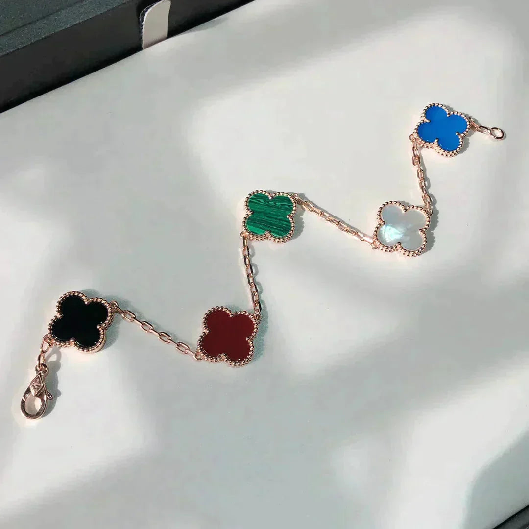 [Elitejewels]クローバー 5モチーフ マルチカラーブレスレット