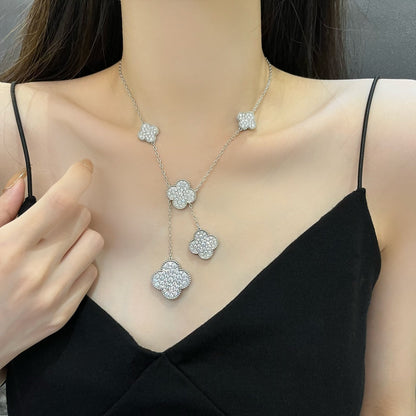 [Elitejewels]クローバー 5モチーフ シルバー ダイヤモンド ネックレス