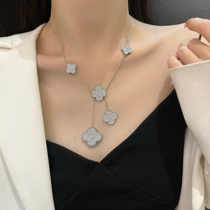 [Elitejewels]クローバー 5モチーフ シルバー ダイヤモンド ネックレス