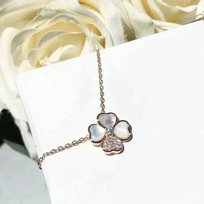 [Elitejewels]CLOVER MOP DIAMOND ROSE GOLD NECKLACE