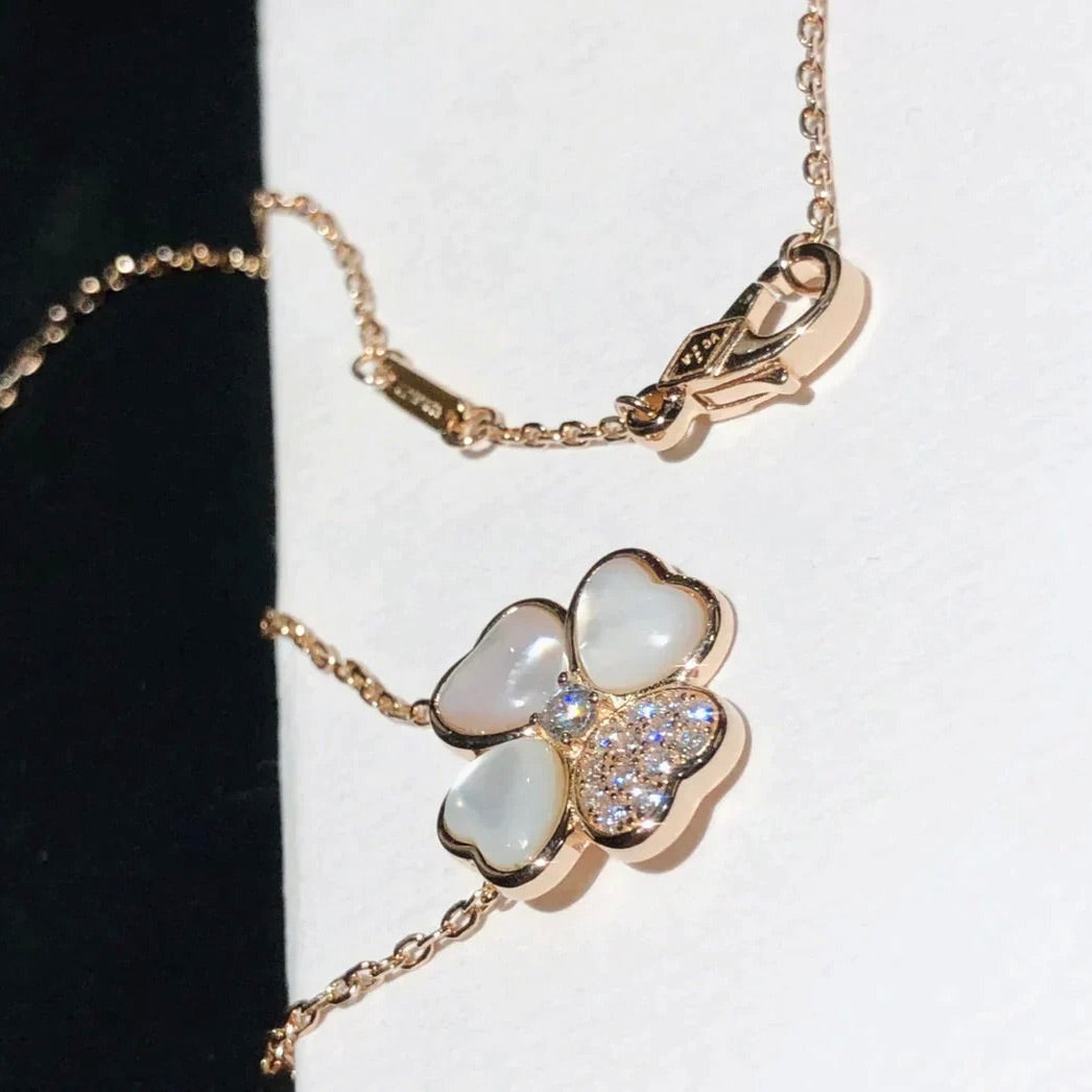 [Elitejewels]CLOVER MOP DIAMOND ROSE GOLD NECKLACE