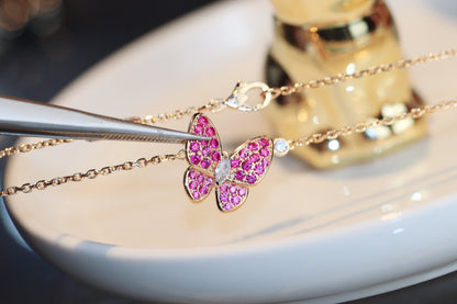 [Elitejewels]BUTTERFLY RED DIAMOND ROSE GOLD NECKLACE