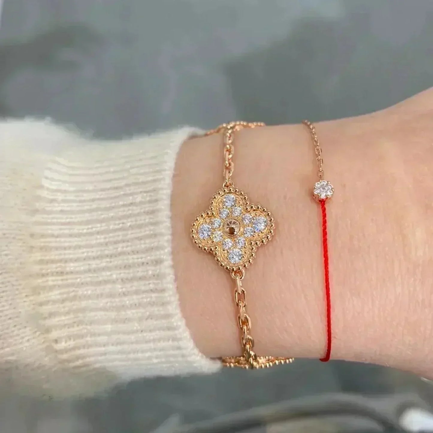 [Elitejewels]CLOVER 5 MOTIFS  FULL DIAMOND BRACELET