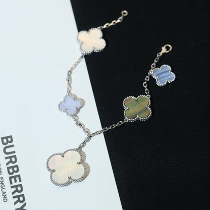 [Elitejewels]CLOVER BRACELET 5 MOTIFS MOP CHALCEDONY SILVER