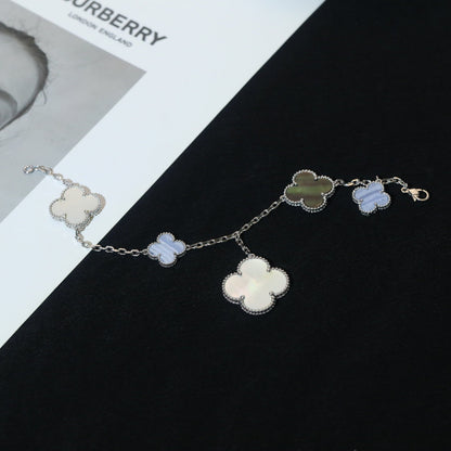 [Elitejewels]CLOVER BRACELET 5 MOTIFS MOP CHALCEDONY SILVER